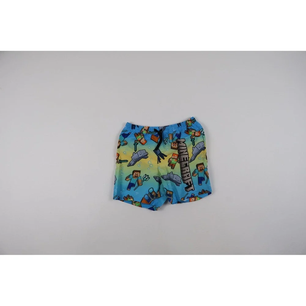 Minecraft Swimsuit Rash Guard Trunks Set Blue Character Print Size 7/8 NWT